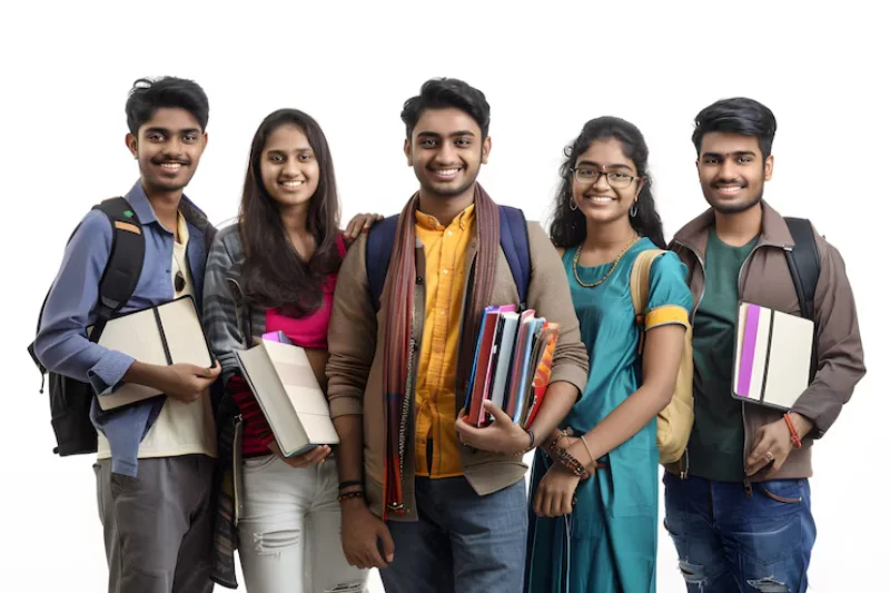 group indian students holding books smiling camera white background 979520 63761